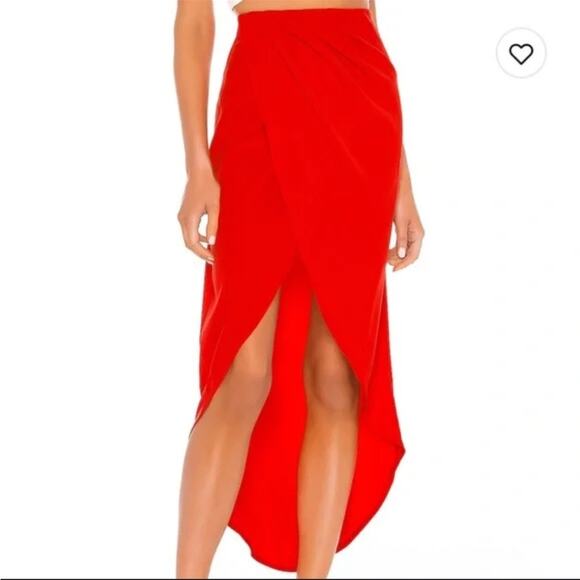Superdown Airelle Vibrant Red Ruching High Low MIDI Skirt Wrap Style Criss Cross - Picture 1 of 11